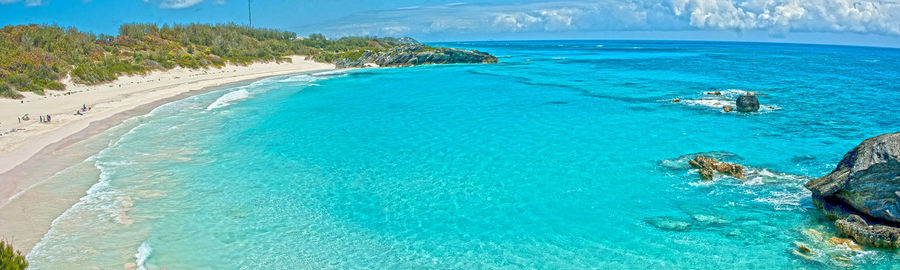 Scenic view of sea against blue sky