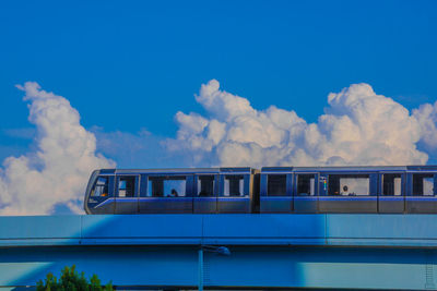 High angle view of train on bridge