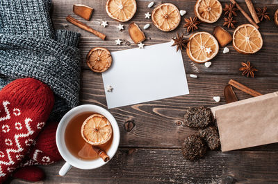 High angle view of coffee on table