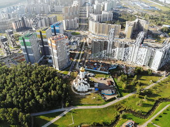 High angle view of buildings in city
