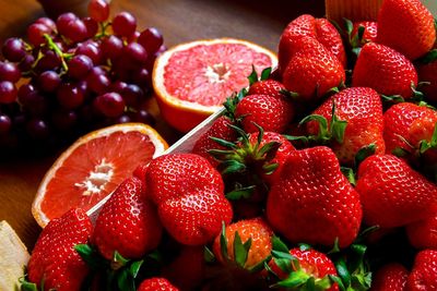 Close-up of strawberries on table