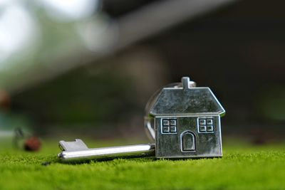 Close-up of house on field