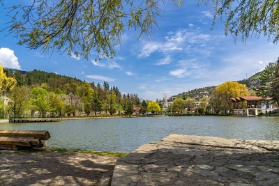 View of small lake in dilijan park on a beautiful sunny day in dilijan, armenia