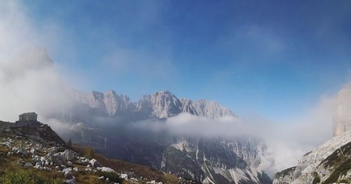 Panoramic view of snowcapped mountains against sky