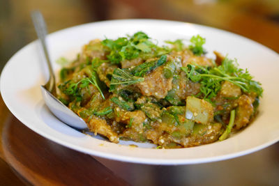 Close-up of meal served in plate