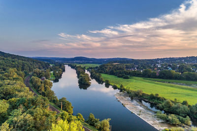 Scenic view of river against sky during sunset