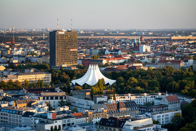 High angle view of buildings in city