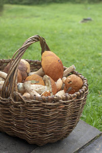 Close-up of mushrooms in basket