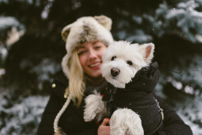 Portrait of a dog in snow