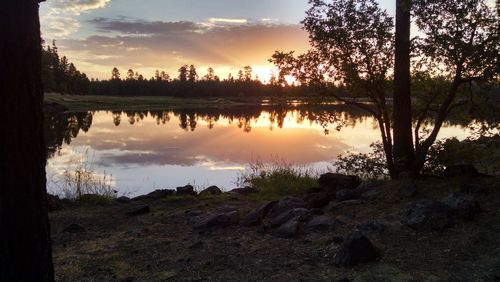 Scenic view of lake against sky during sunset