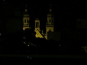 View of church lit up at night