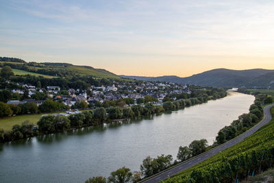 Panoramic view of the moselle valley with the wine village brauneberg in the background 