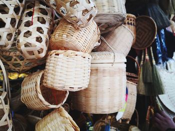 Full frame shot of wicker basket for sale