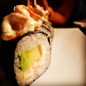 Close-up of sushi on plate