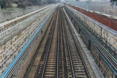 High angle view of railroad tracks against sky