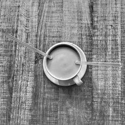 High angle view of coffee cup on table