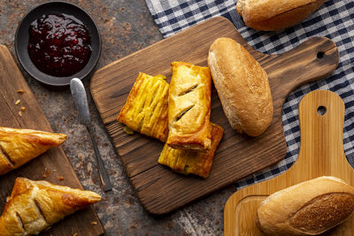 High angle view of food on cutting board