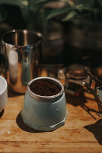 High angle view of coffee on table
