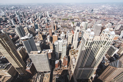 High angle view of modern buildings in city