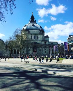 People walking on city street