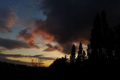 Low angle view of silhouette trees against sky at sunset