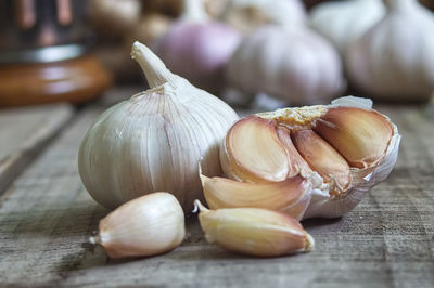 Close-up of garlic on table