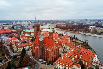 Cityscape of wroclaw panorama in poland, aerial view