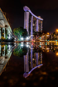 Illuminated buildings in city at night