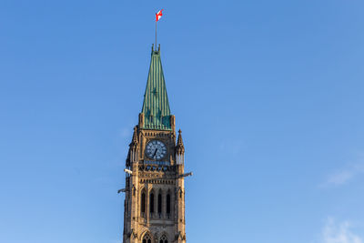Low angle view of peace tower in ottawa