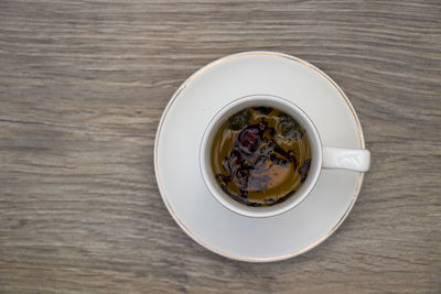 High angle view of drink on table