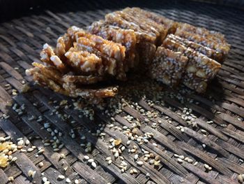 Close-up of meat on barbecue grill