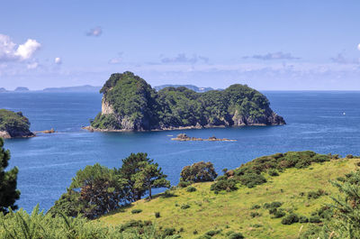 Scenic view of bay against sky