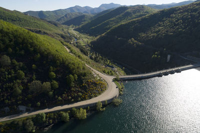 Porma's reservoir and dam from aerial view