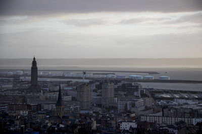 High angle view of cityscape against sky