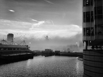 View of built structure in water