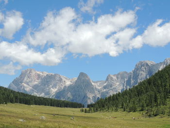 Scenic view of mountains against cloudy sky