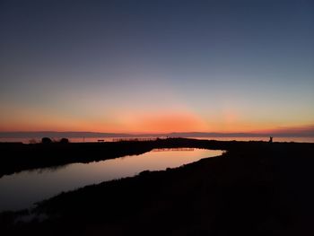 Scenic view of lake against sky during sunset