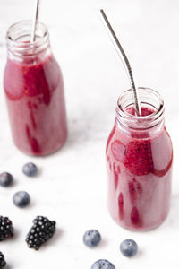 Close-up of drink in glass jar