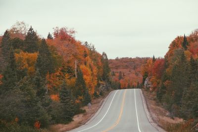 Road amidst trees against sky during autumn