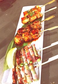 High angle view of food in plate