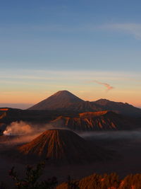 Scenic view of mt bromo against sky during sunset