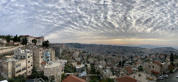 High angle shot of townscape against sky