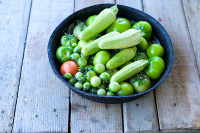 High angle view of vegetables in bowl on table