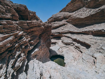 Low angle view of rock formation against sky