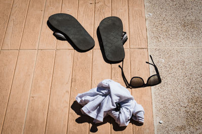 High angle view of shoes on floor