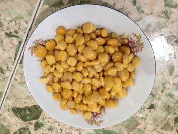 High angle view of fruits in bowl on table