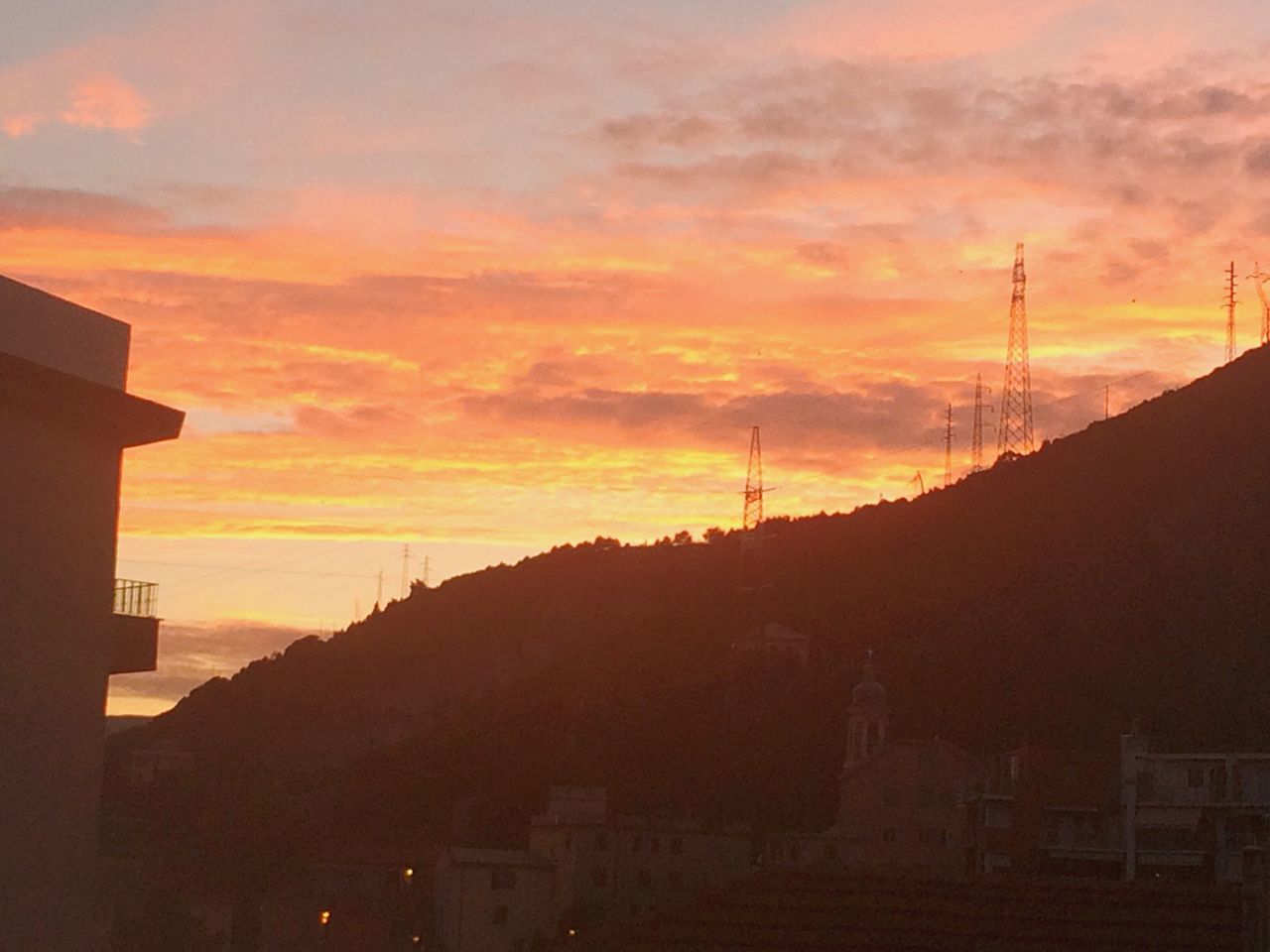 sunset, sky, silhouette, orange color, power line, electricity pylon, building exterior, built structure, architecture, cloud - sky, cable, electricity, cloud, connection, power supply, beauty in nature, scenics, dusk, nature, outdoors