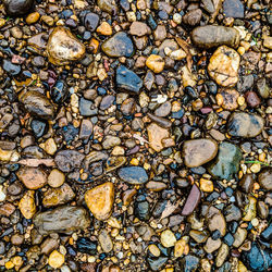 High angle view of stones on beach