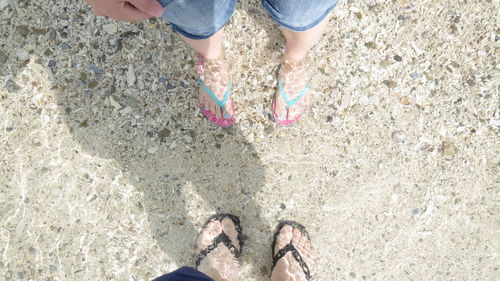 Low section of people standing in sea