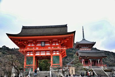 Low angle view of pagoda against sky